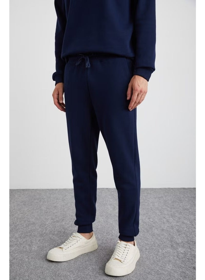 GRIMELANGE Adens Men's Regular Soft Premium Fabric 3 Yarn Ribbed Elastic Leg Navy Blue Sweatpants - Image 5
